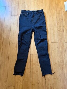 Denim Forum Women's Black Skinny Jeans with Frayed Hem